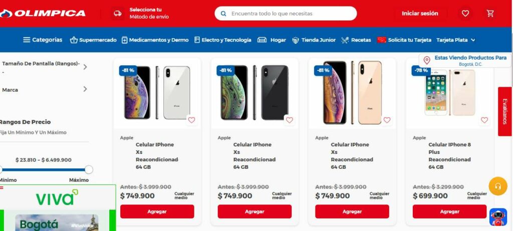 Descuentos de 81 % en Olímpica / Sitio web Olímpica