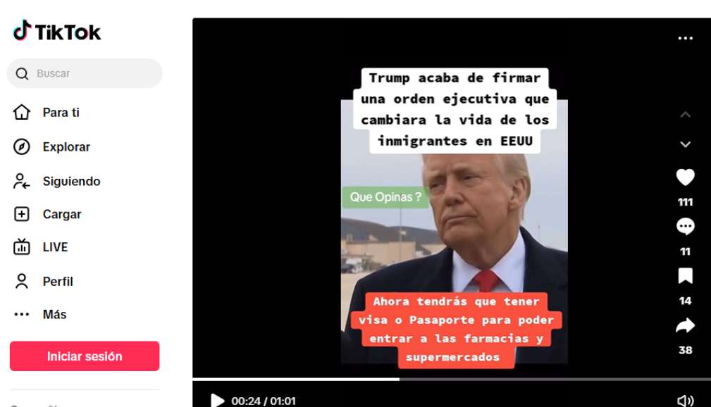 Noticia falsa sobre visa o pasaporte para comprar en supermercado de Estados Unidos / TikTok