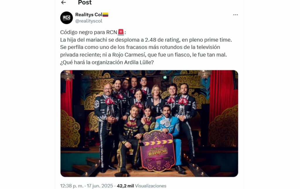 'Rating' Colombia sobre 'La hija del mariachi'.