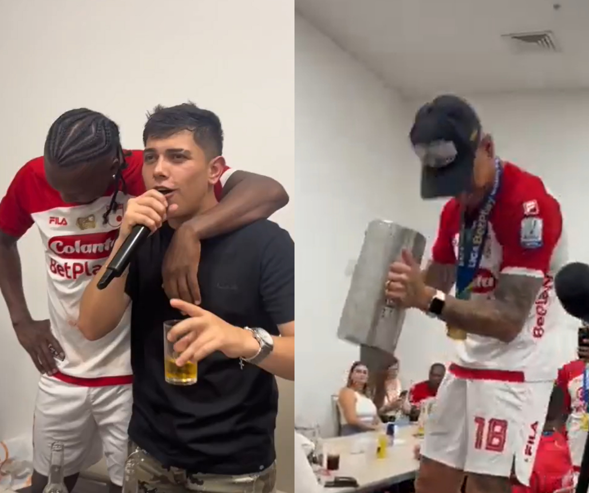 Celebración jugadores Santa Fe tras título de Liga: con familias, música y licor
