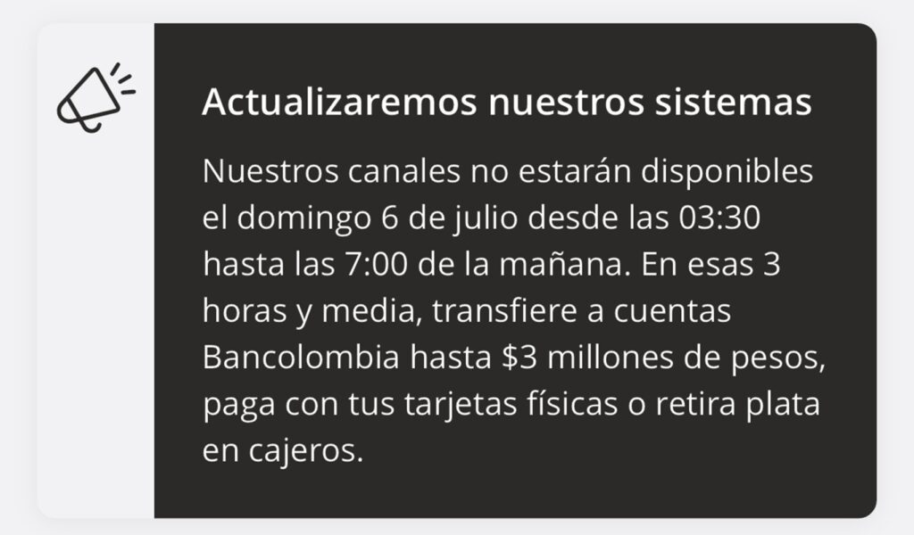 Mensaje de Bancolombia