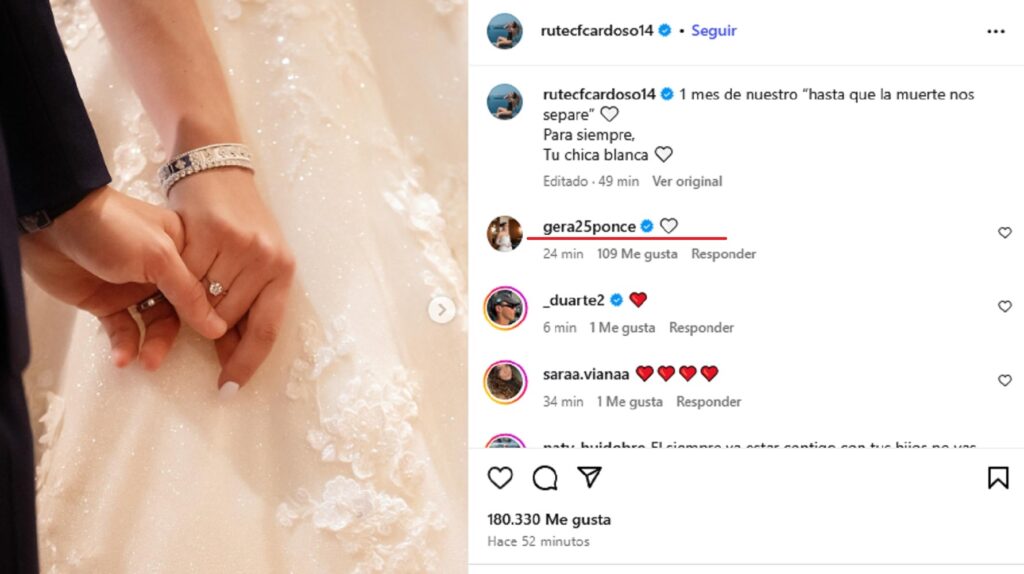Captura de pantalla de Instagram: (rutecfcardoso14)