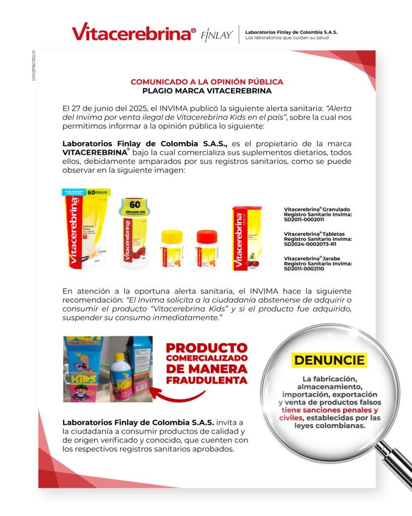 Comunicado sobre plagio de Vitacerebrina.