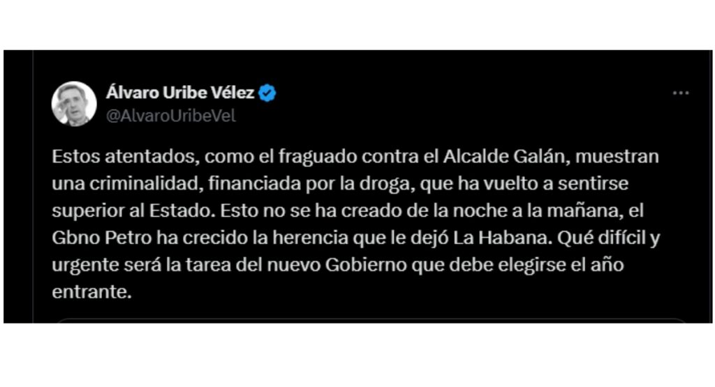 Trino de Ávaro Uribe Vélez / X: @AlvaroUribeVel