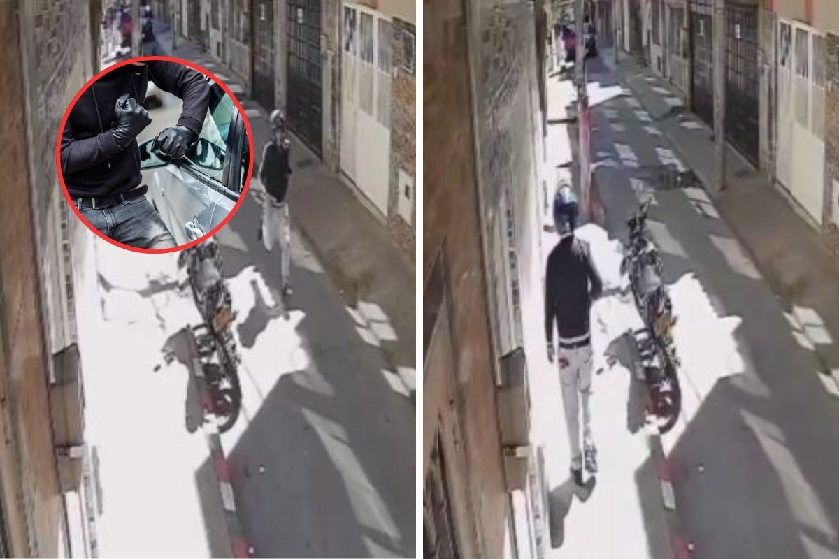Momento en el que un ladrón de motos en Bogotá huye, luego de que un hombre salta desde una ventana para corretearlo