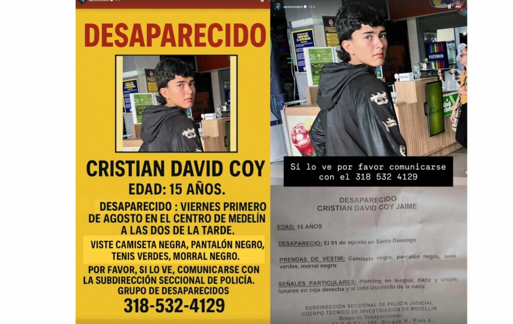 Santiago Rendón pide colaboración con su primo desaparecido.