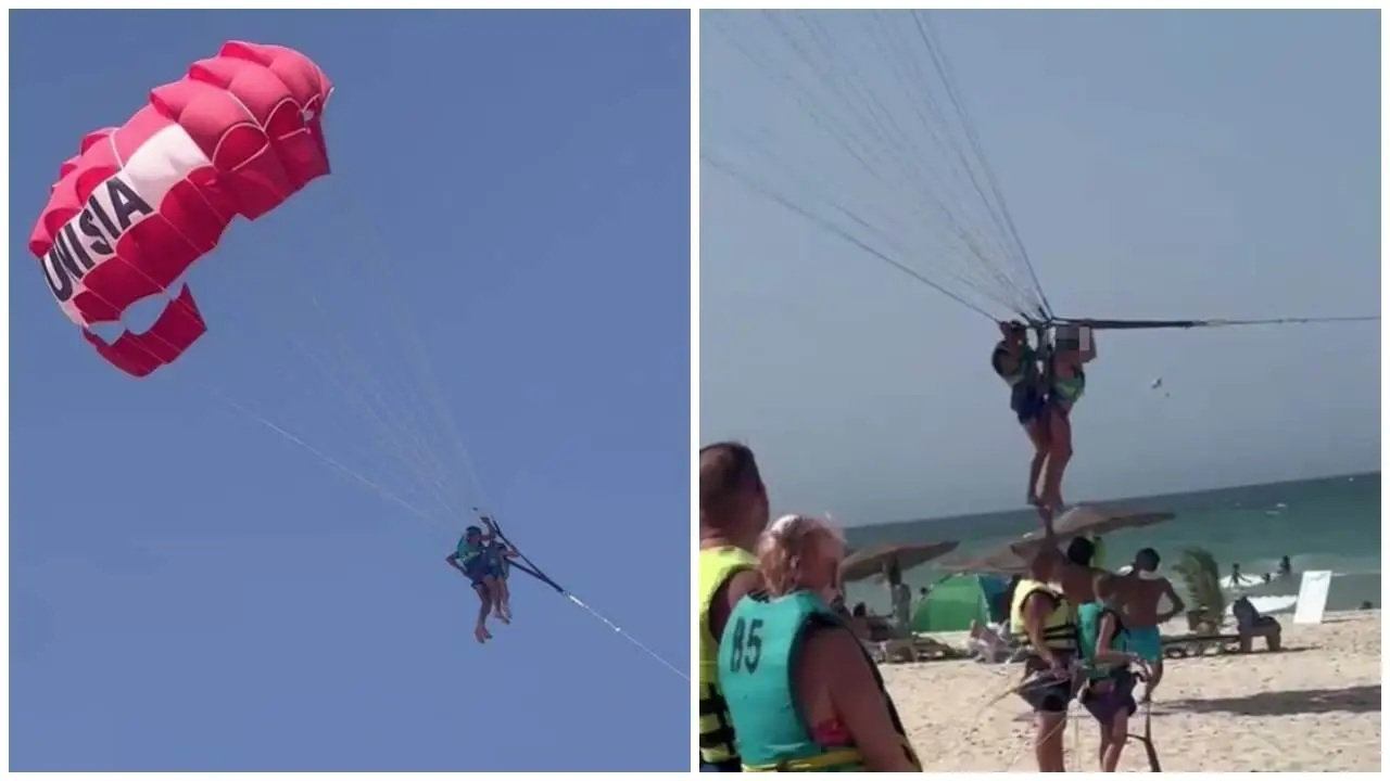 Imágenes capturadas del momento en el que un joven habría agredido a una turista en Túnez mientras practicaban paravelismo / X: @AldoSterone1