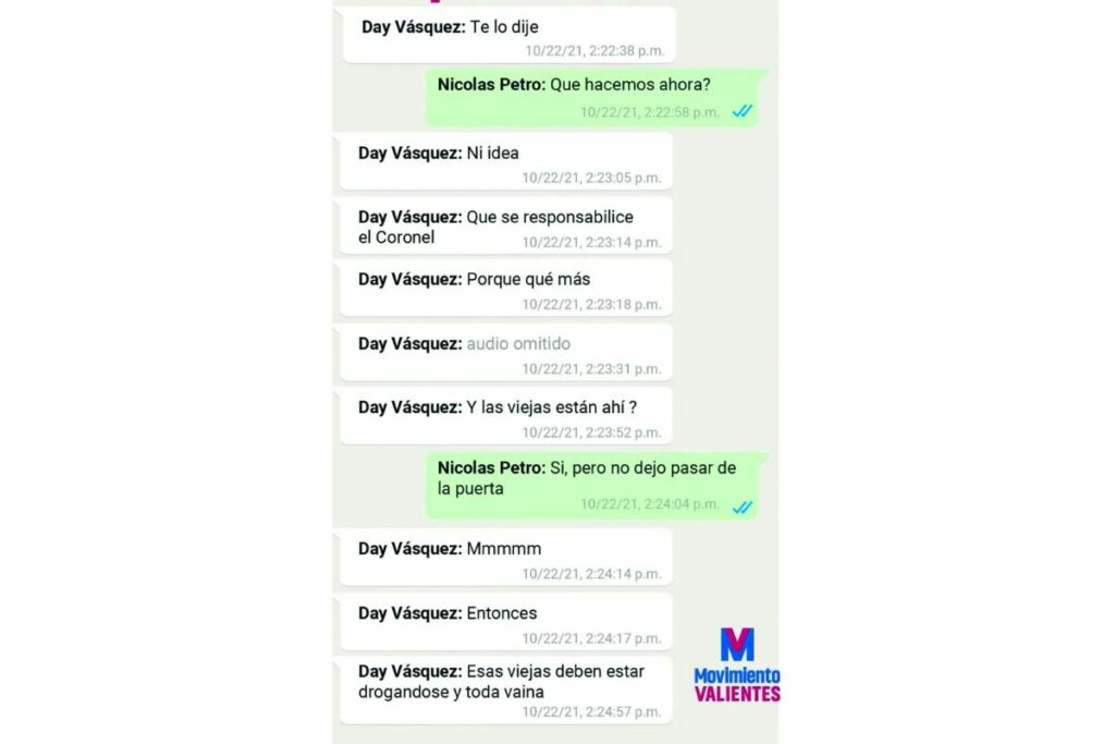 Chats infiltrados de Day Vásquez y Nicolás Petro / Suministrado por El Colombiano