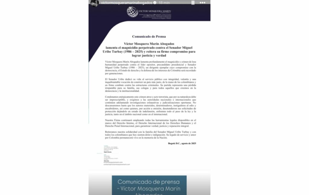 Comunicado de Víctor Mosquera.