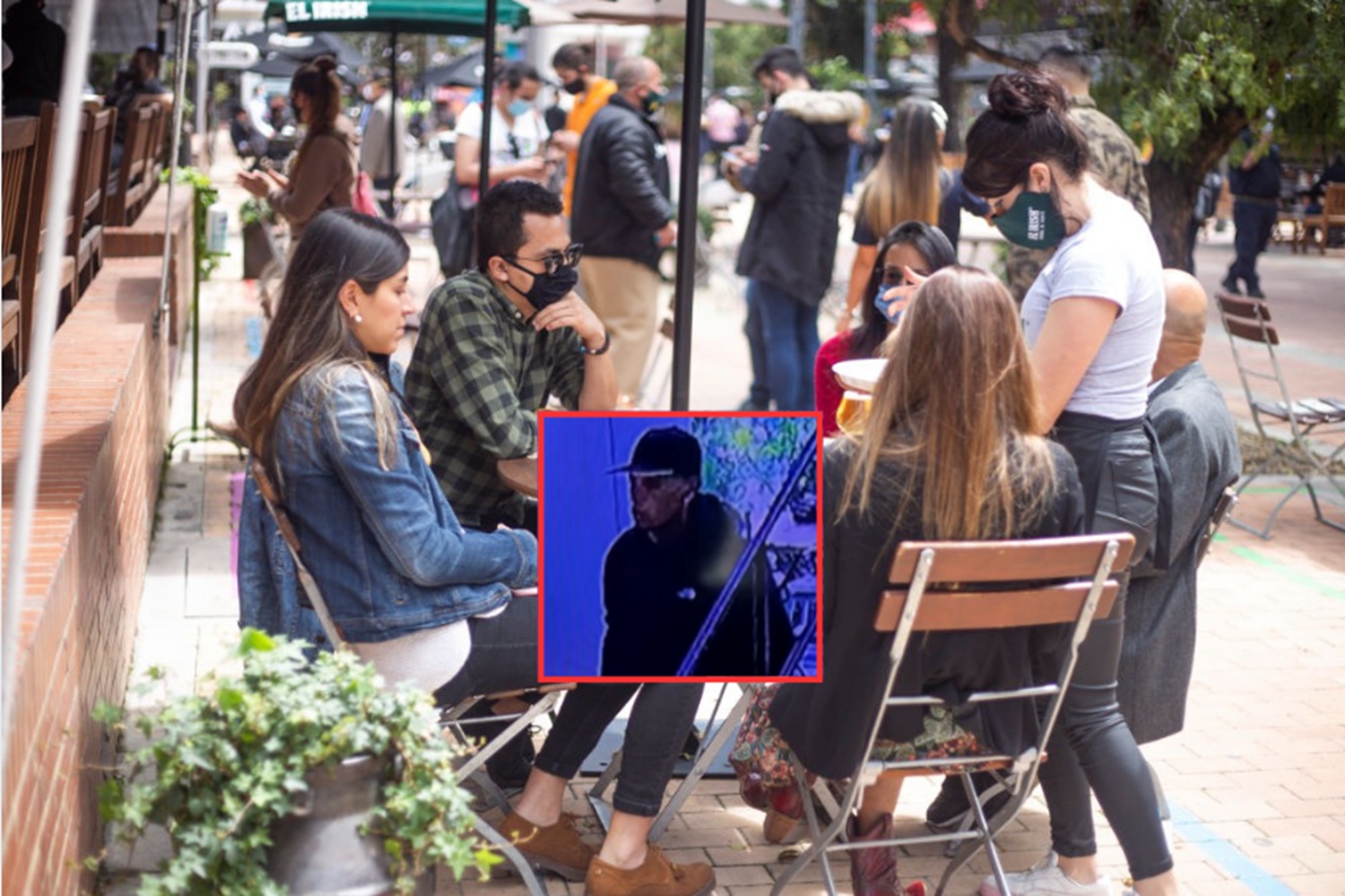 Restaurante en Bogotá (Getty) y ladrón (Captura de pantalla: video cámaras de seguridad) / Composición Pulzo