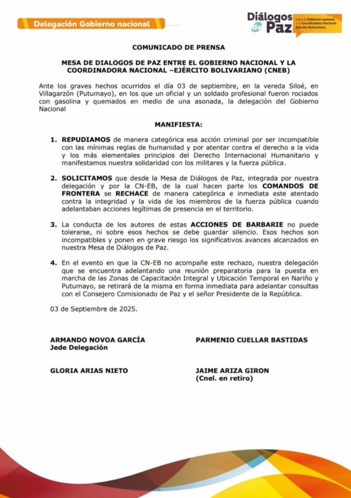 Comunicado de la delegación de paz.