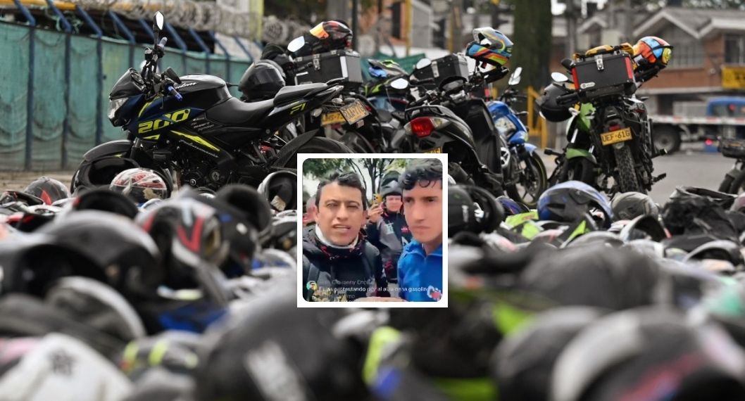 Foto de protesta de motos y tensión de concejal y periodista, en nota de video de periodista de Citytv y tensión con concejal Fuchi en protesta en Bogotá