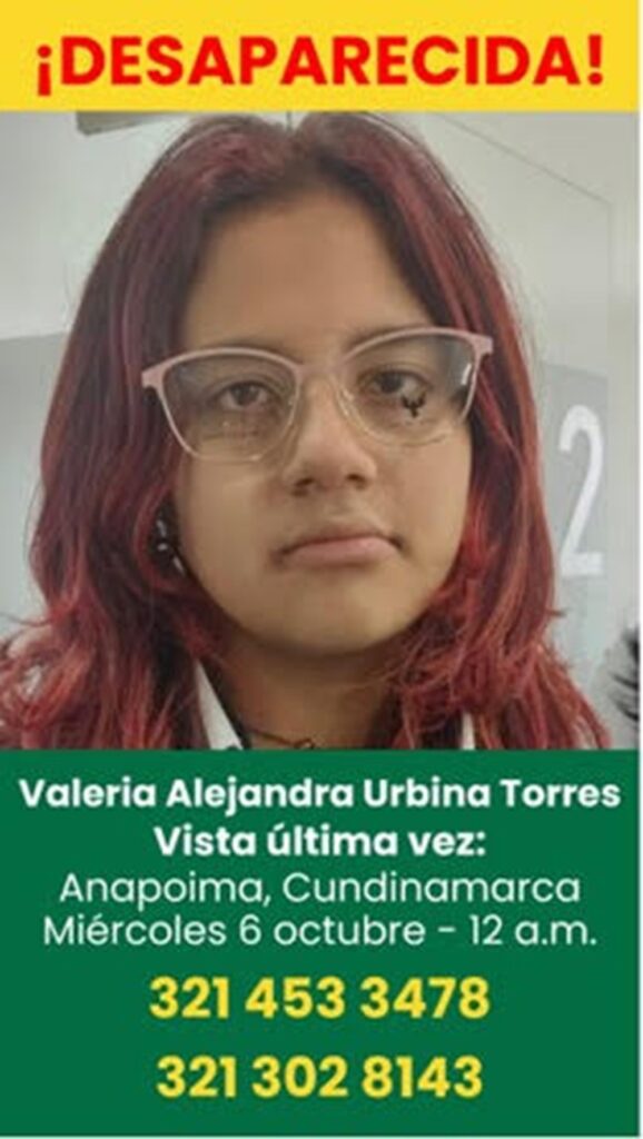 Imagen de la menor desaparecida en Anapoima