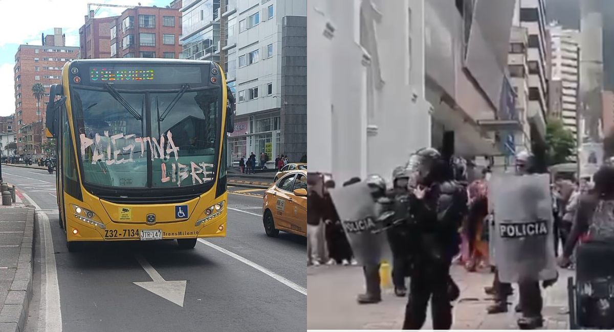 Marchas pro-Palestina en Bogotá este 7 de octubre: se reportan bloqueos y vandalismo contra buses del SITP y varias vías están cerradas.