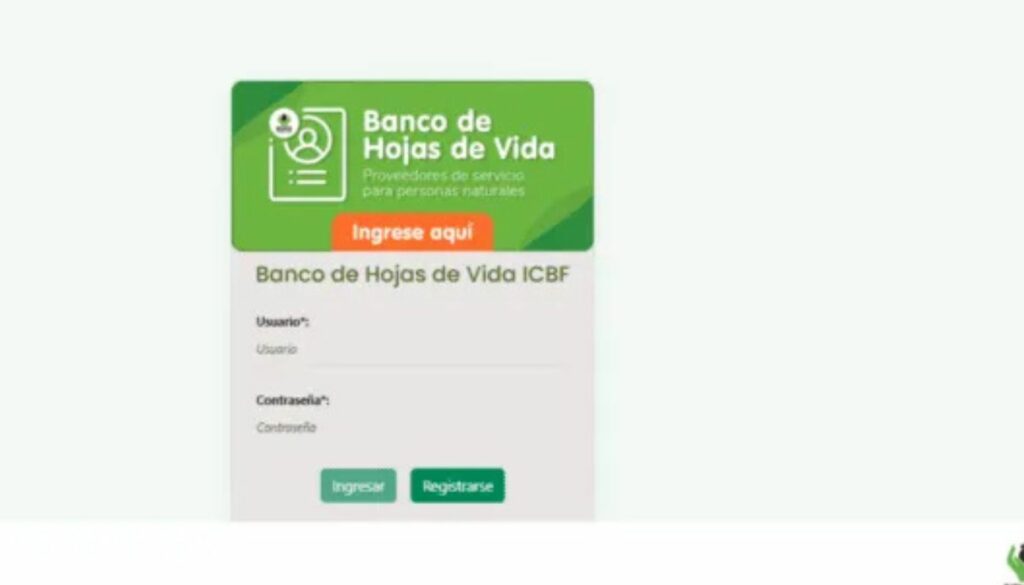 Registro en banco de hojas de vida del ICBF / Captura de pantalla