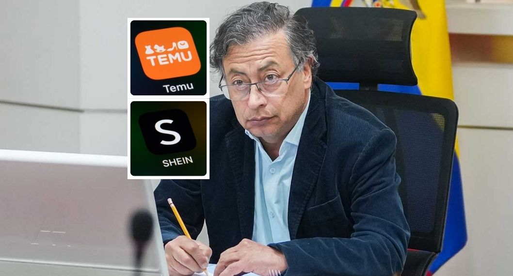 Fotos de Gustavo Petro, Temu y Shein, en nota de cómo competir contra Shein y Temu en Colombia con propuesta de Petro, en la mira