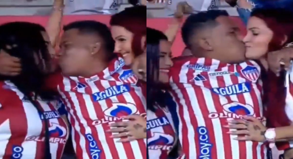 Hincha del Junior volvió a aparecer en la kiss cam, besó a sus dos novias y les propuso matrimonio en el estadio Metropolitano Roberto Meléndez.