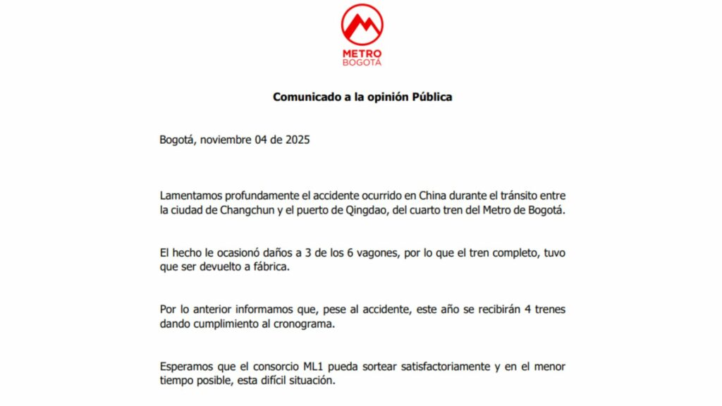 Comunicado accidente / Página Consorcio ML1