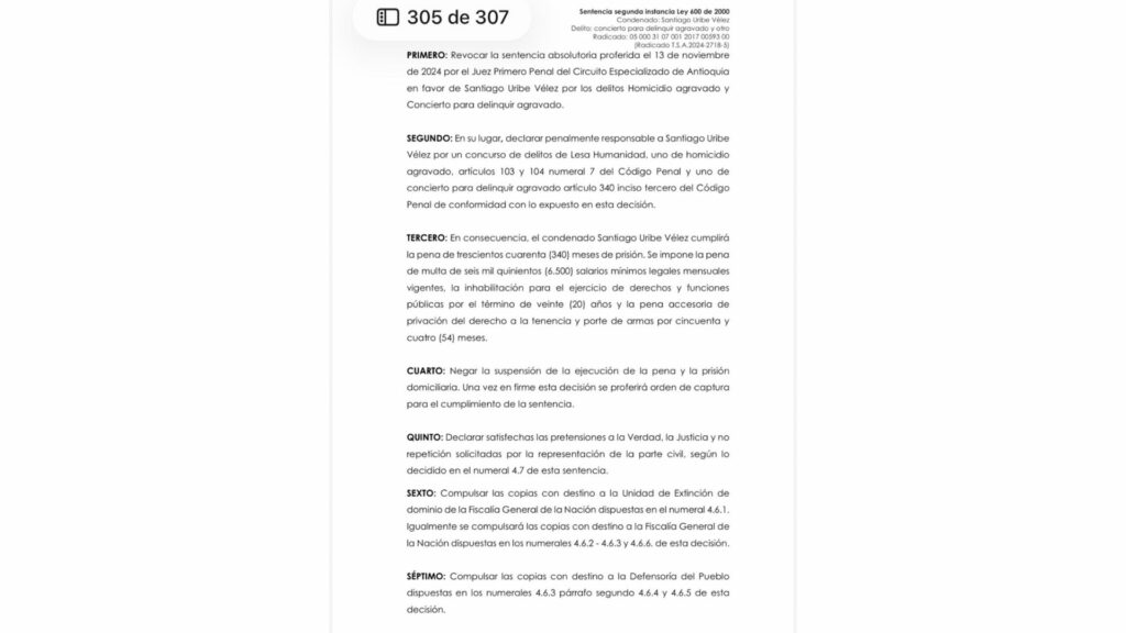 Fallo del Tribunal Superior / X: @ÚltimaHoraCaracol