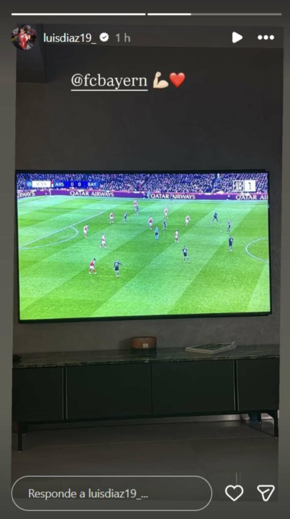 Luis Díaz en partido de Bayern y Arsenal en Champions / Instagram @/luisdiaz19_