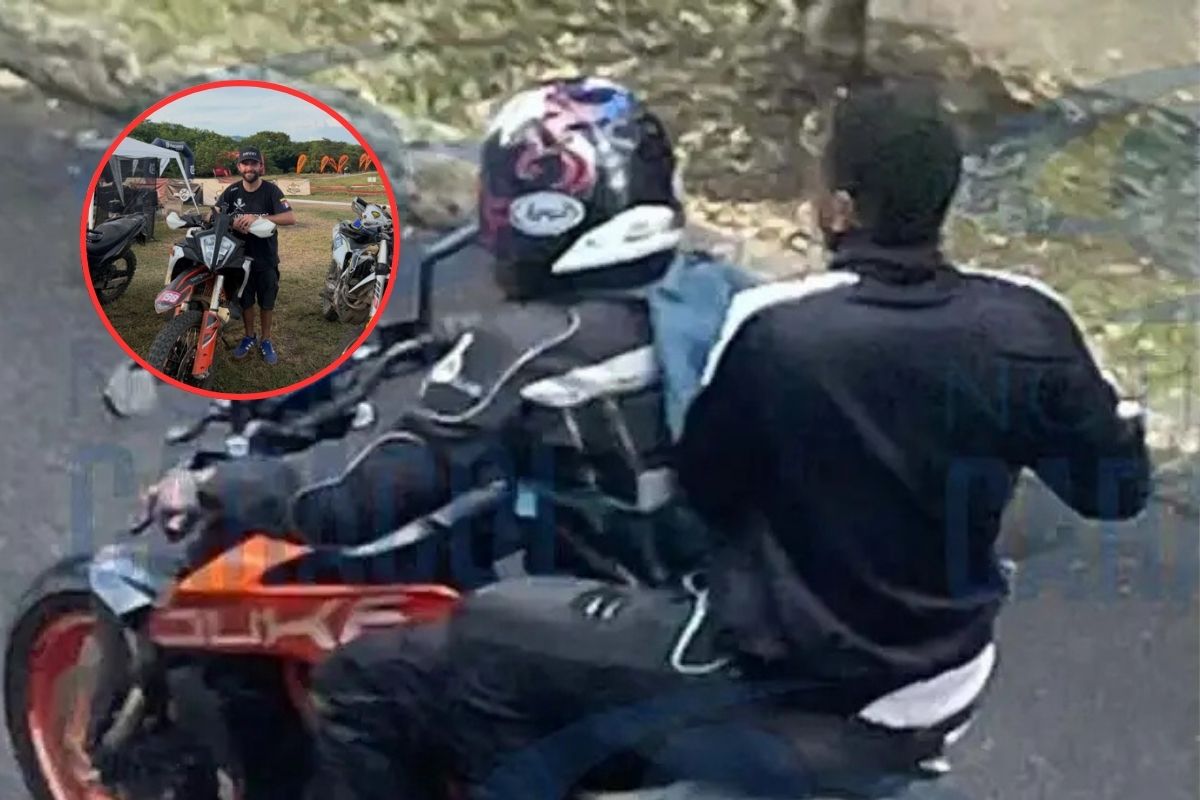 Al fondo, los ladrones en moto que asesinaron a Jean Claude Bossard (círculo), en medio de un robo en Bogotá
