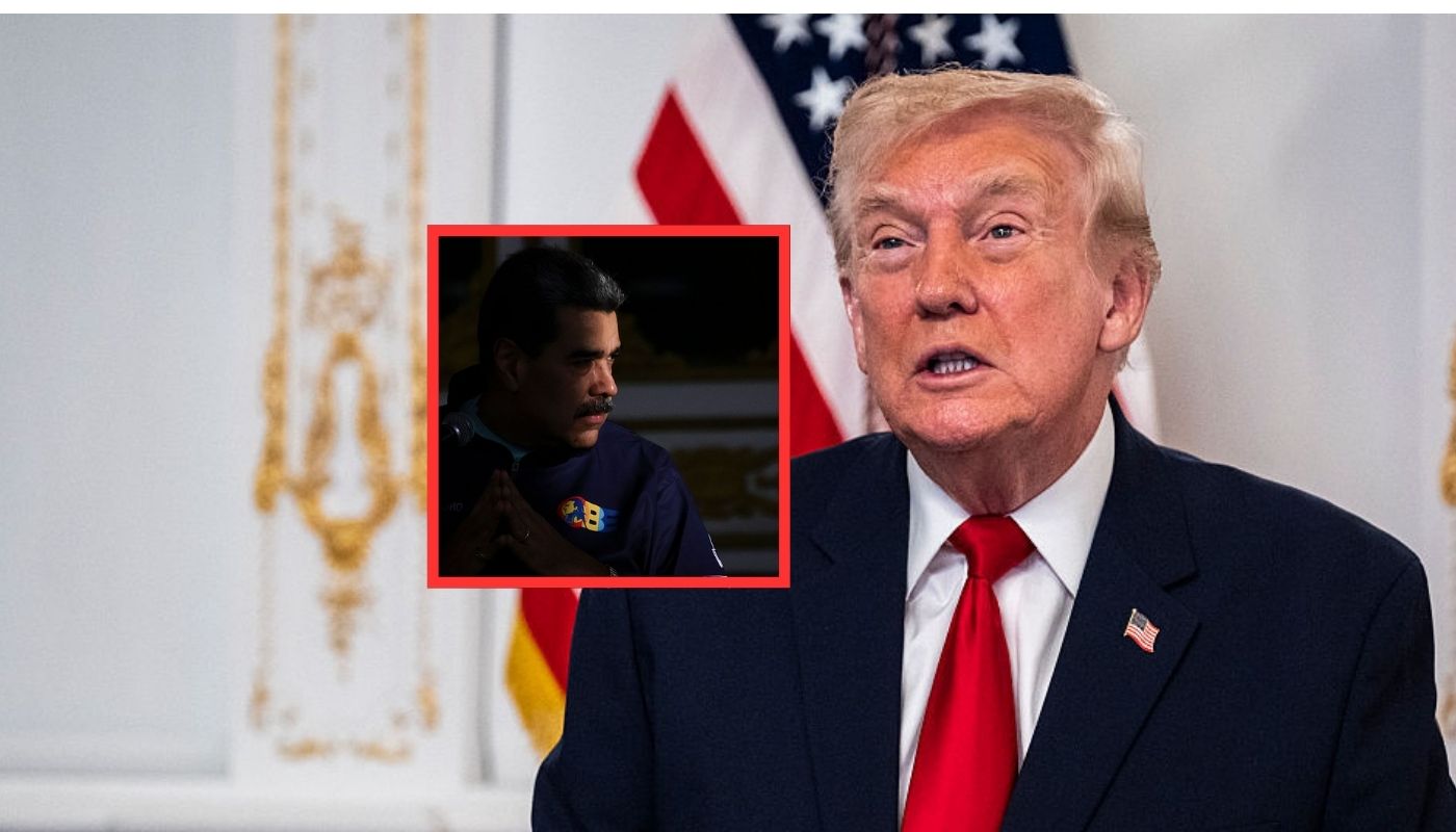 Al fondo, Donald Trump; y en el recuadro, Nicolás Maduro  Composición Pulzo con fotos de AFP