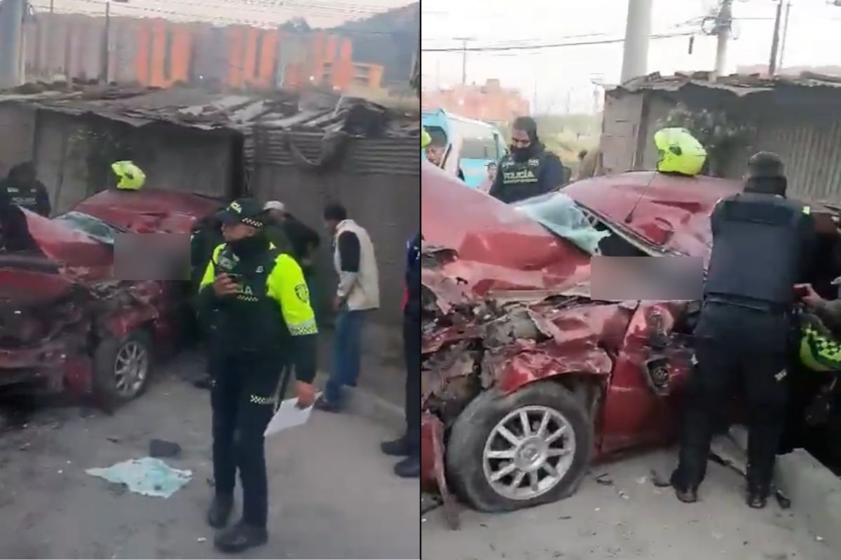 Imágenes del accidente en Soacha que dejó un fallecido. Un carro y un bus chocaron