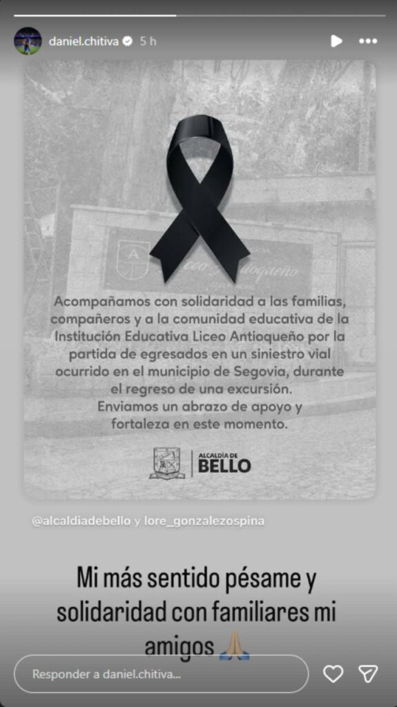 Mensaje de Daniel Muñoz por accidente de bus en Antioquia / Instagram @daniel.chitiva