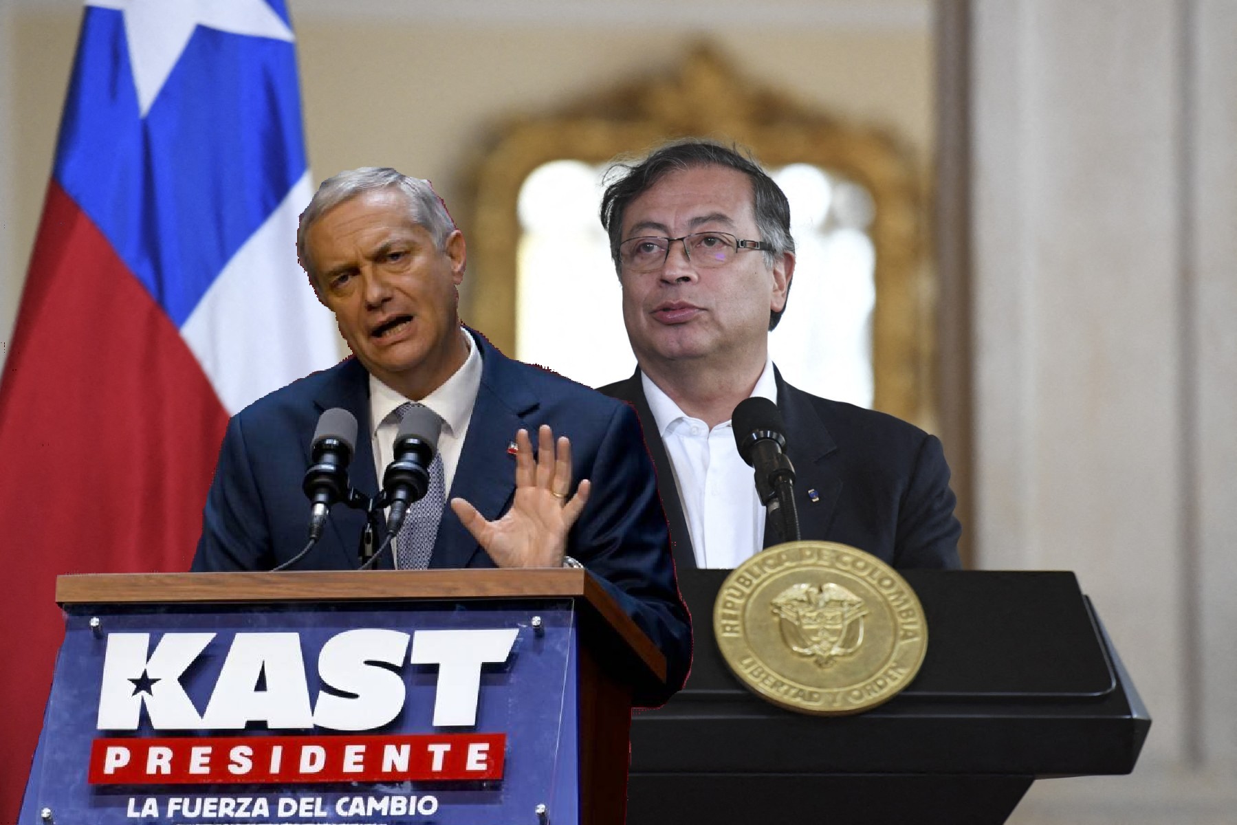 José Antonio Kast (izq.), presidente electo de Chile, y Gustavo Petro (der.), mandatario de Colombia