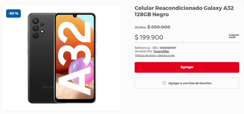 Celular Samsung / Página web: Olímpica