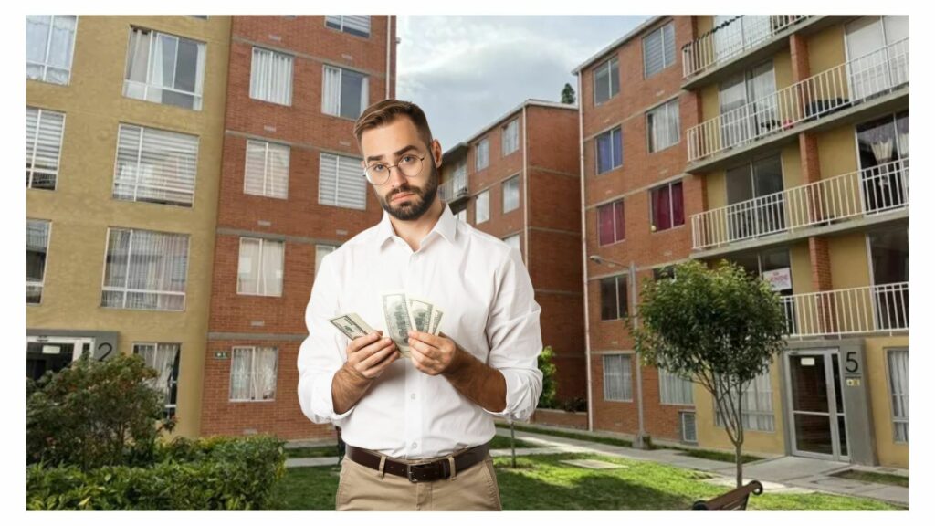 Conjunto residencial (Pulzo) y hombre contando dinero (Freepik) / Fotocomposición de Pulzo 