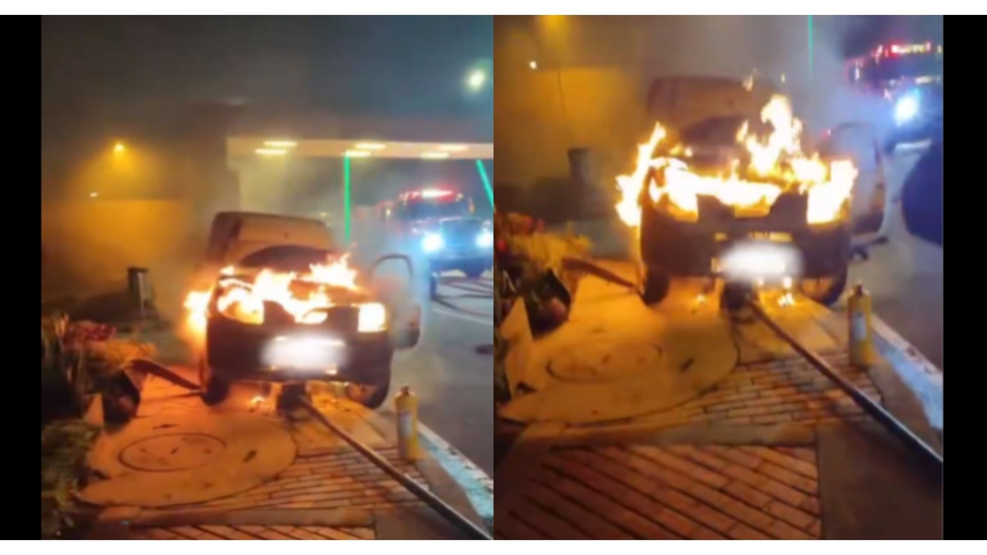 Incendio en Bogotá por choque de un carro contra poste en conjunto residencial