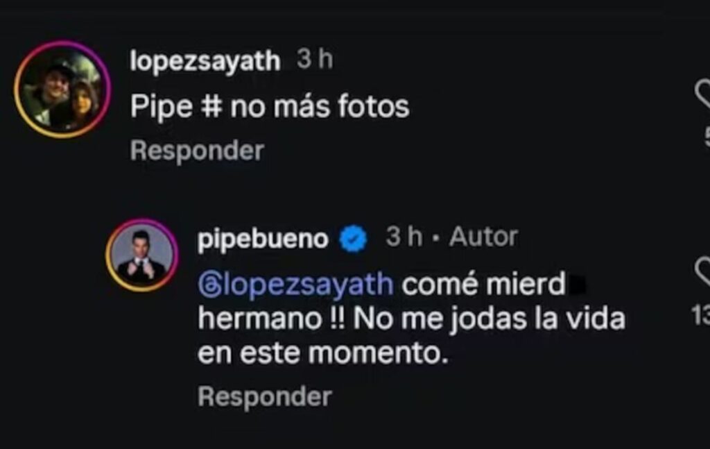 Pipe le respondió comentario a usuario.