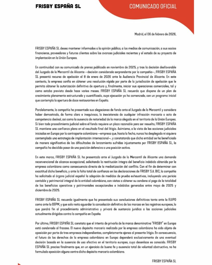 Comunicada oficial / Frisby