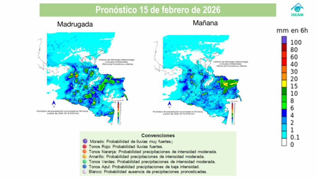 Captura de pantalla de pronóstico del Ideam 15 de febrero en la mañana / Página Ideam 