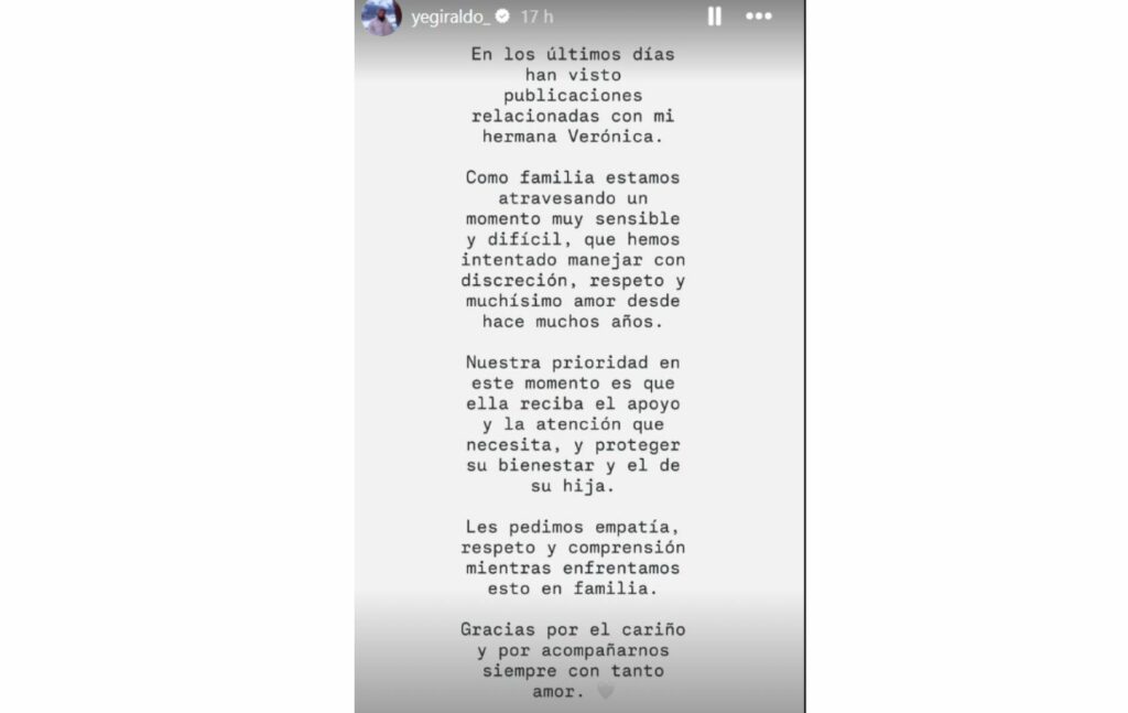 Comunicado de Jessica Giraldo.