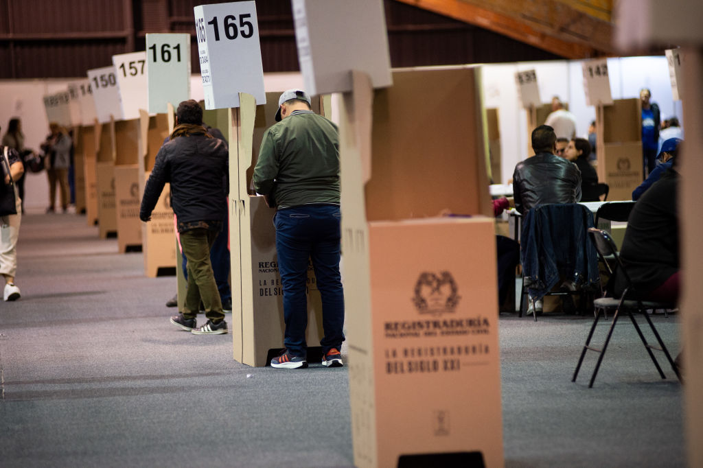 People rally to vote during Colombia's regional elections to choose the new Mayors, Governors and Council Members for the cities, in Bogota, Colombia, October 29, 2023. (Photo by: Chepa Beltran/Long Visual Press/Universal Images Group via Getty Images)