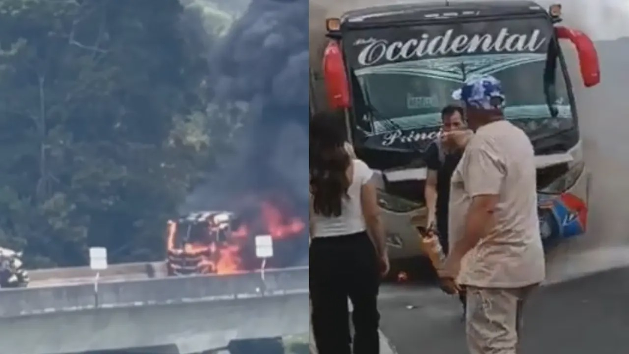 Bus se incendió entre Dosquebradas y Santa Rosa de Cabal: videos y qué pasó