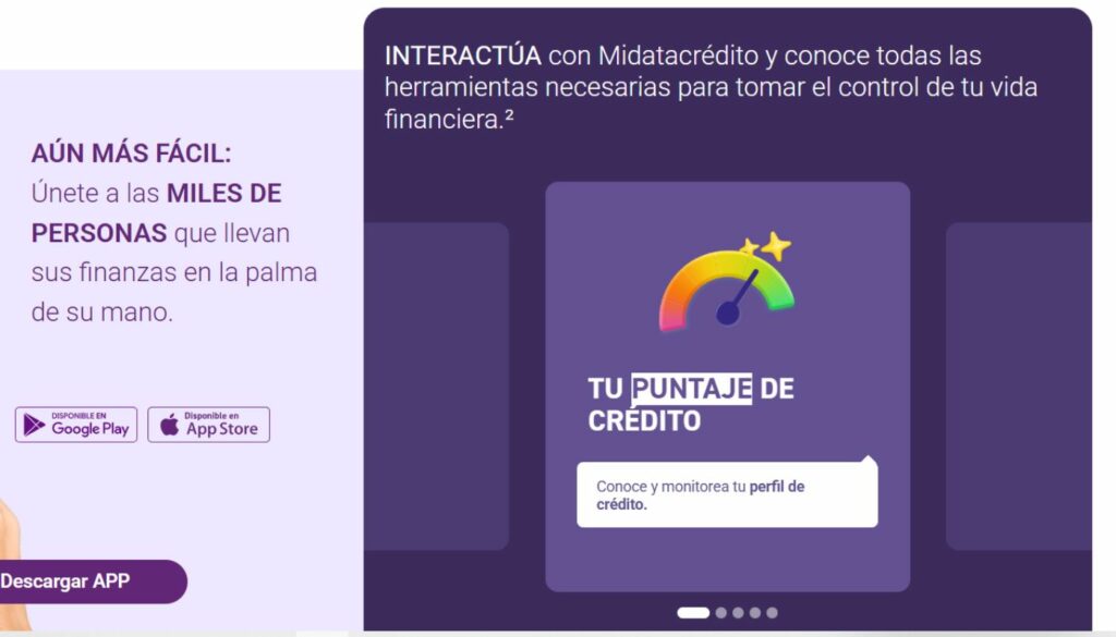 Aplicación de Datacrédito (página de Datacrédito