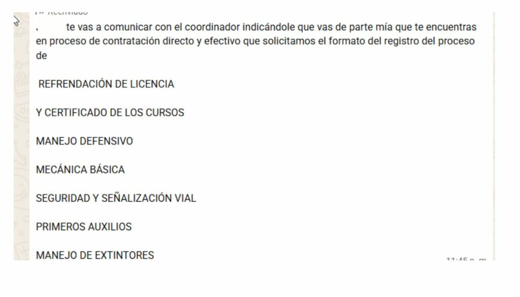 Pantallazo estafa sobre supuesta oferta del Invías / Cortesía