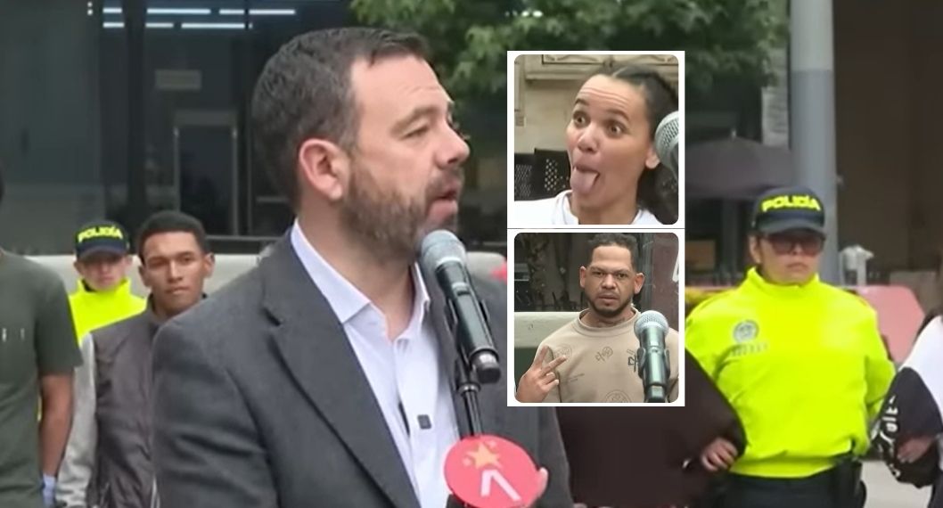 Gestos de capturados en Bogotá ante cámaras durante evento con Carlos Galán