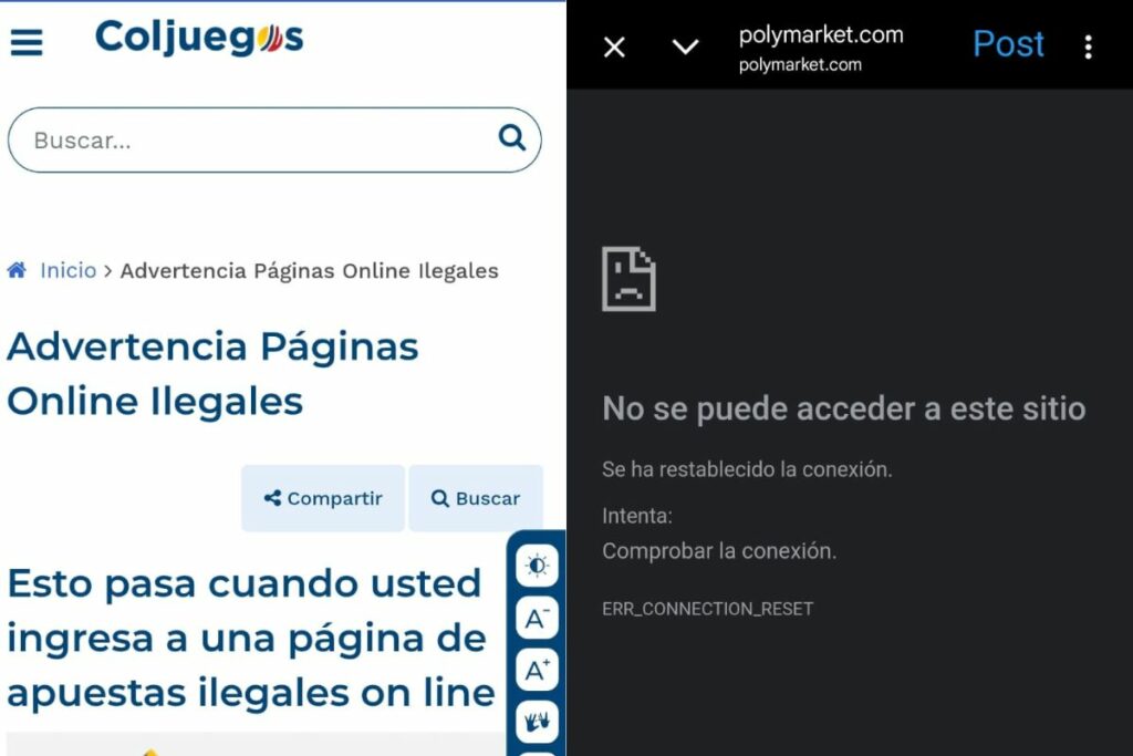 Bloqueo a Polymarket en Colombia/ Captura de pantalla