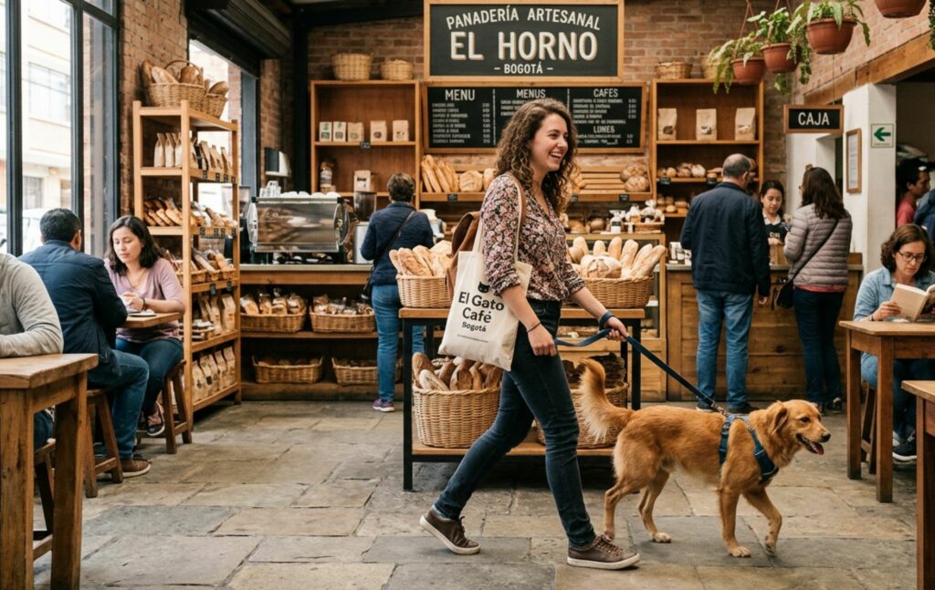 Mujer con un perro en un local.