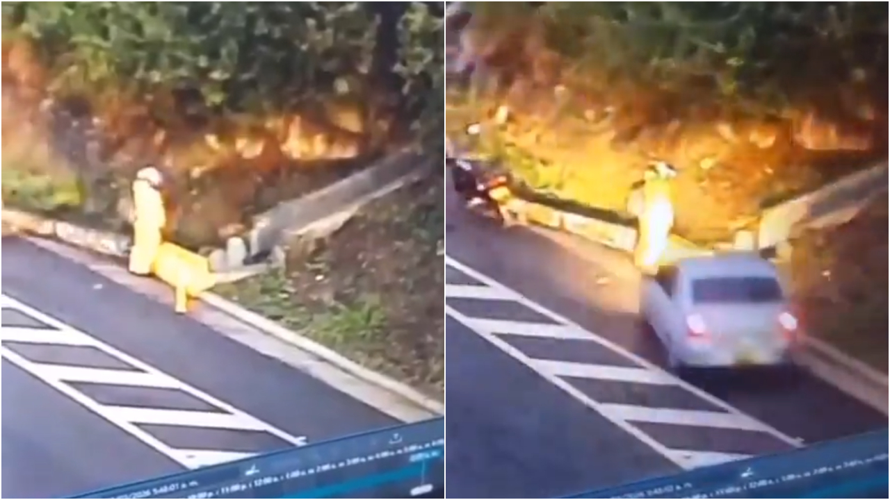 Motociclista se salva de accidente en vía Pamplona Cúcuta: carro se incendió