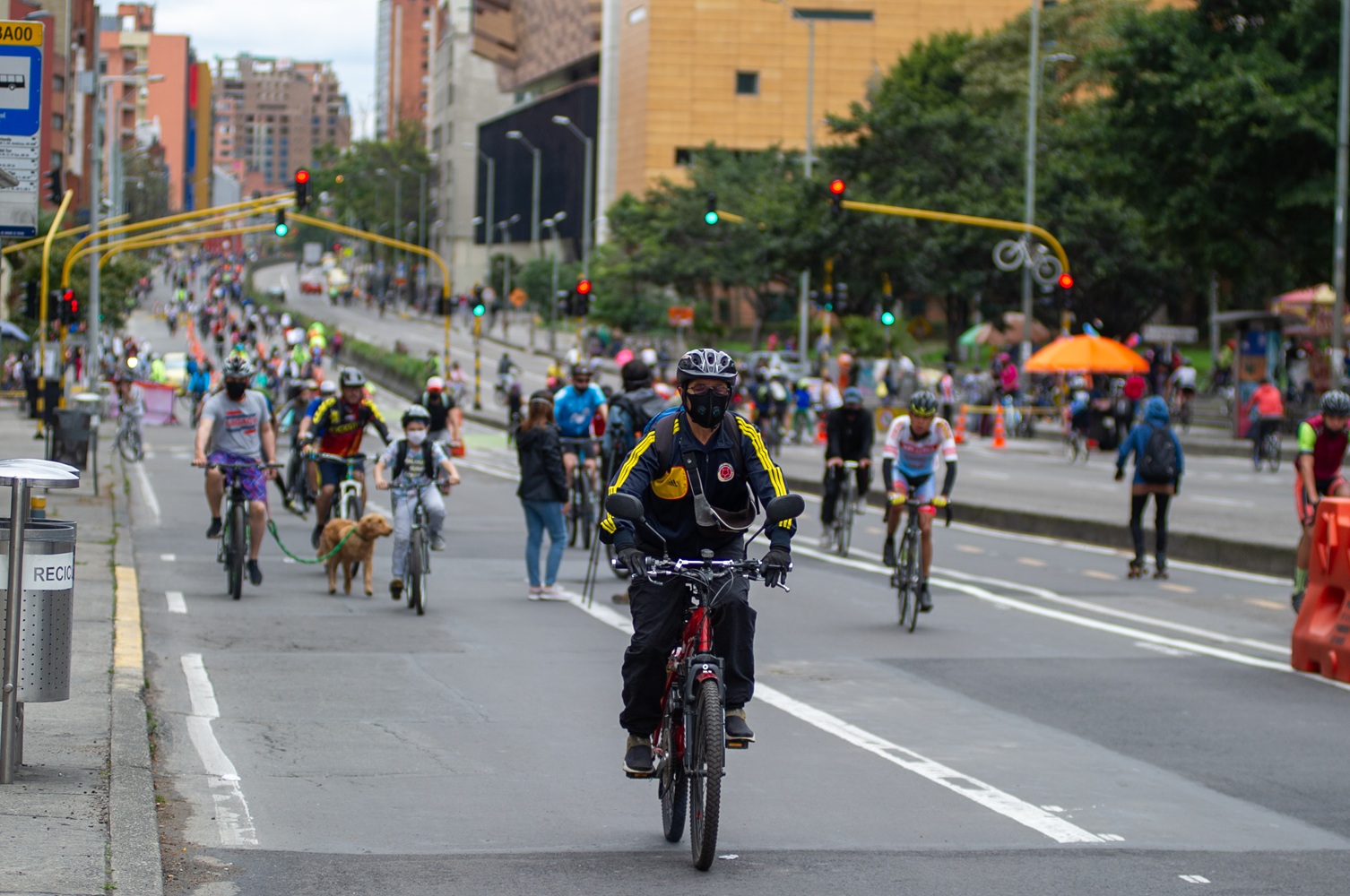 People practice sports on the famous ciclovia that was restricted during the lockdown from the novel Coronavirus Pandemic  on August 30, 2020 in Bogota, Colombia after sectorized lockdowns in Bogota and restrictions where eased. (Photo by Sebastian Barros/NurPhoto via Getty Images)