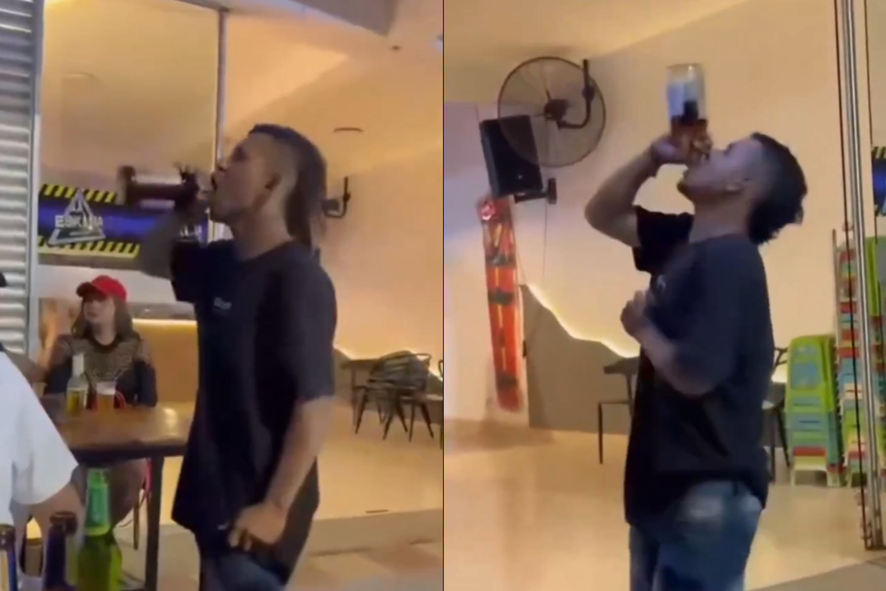 Joven tomando la botella de alcohol