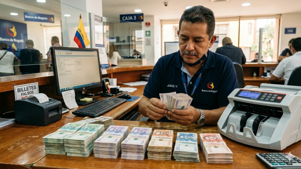 Trabajador colombiano contando dinero / Gemini IA