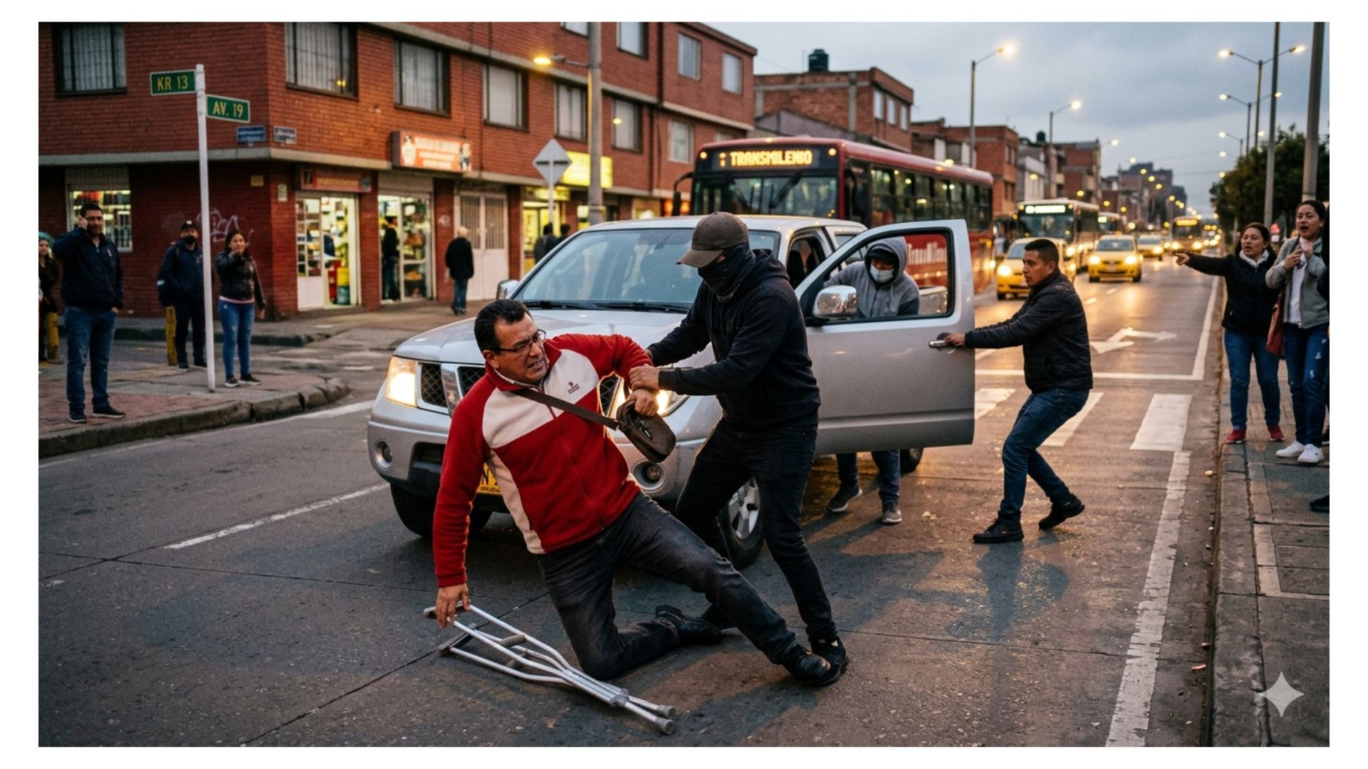 Robo de camioneta en Bogotá a hombre en muletas lo dejaron tirado y dispararon