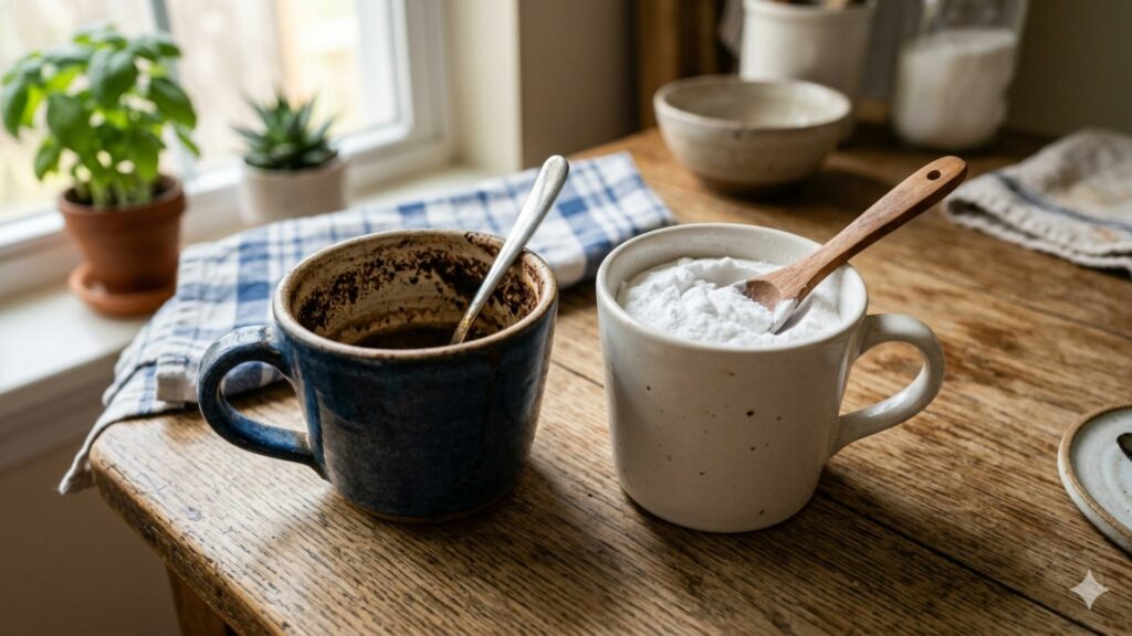 Taza con café y taza con bicarbonato / Gemini IA