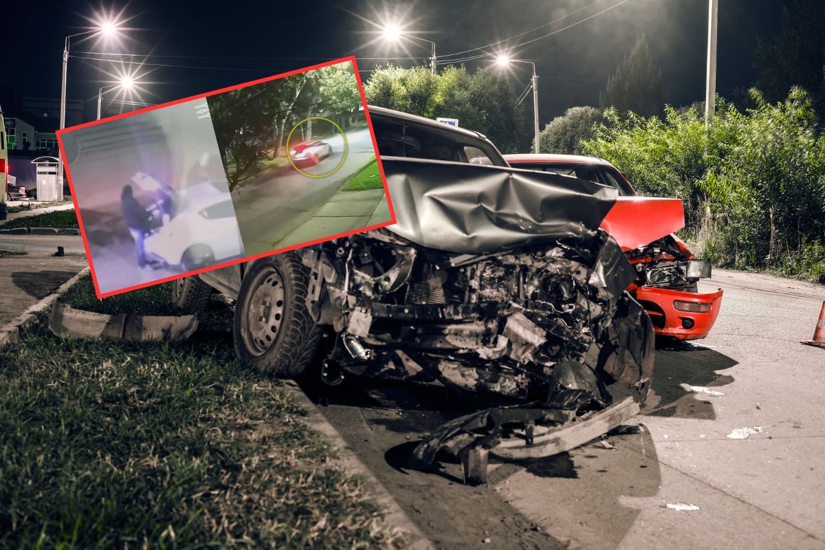 En el recuadro, imagen del accidente en el que un hombre murió atropellado por su amigo, quien huía de unos ladrones en Chile